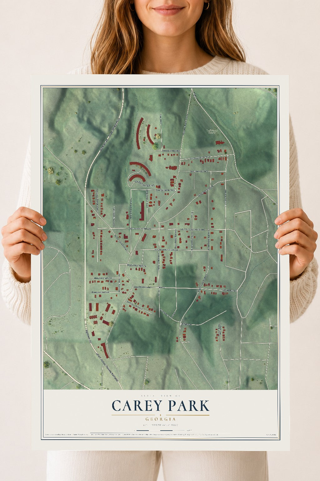 Carey Park, Georgia map print, 18" x 24" Archival Matte Print mockup