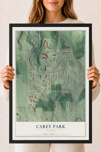 Carey Park, Georgia map print, 18" x 24" W/ Black Ayous Wood Frame mockup
