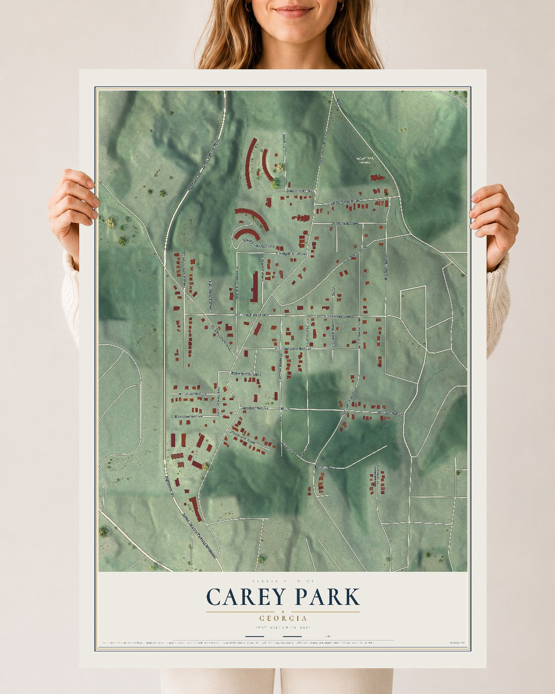 Carey Park, Georgia map print, 24" x 36" Archival Matte Print mockup
