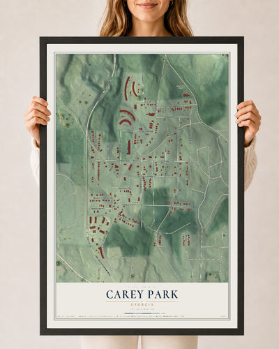 Carey Park, Georgia map print, 24" x 36" W/ Black Ayous Wood Frame mockup