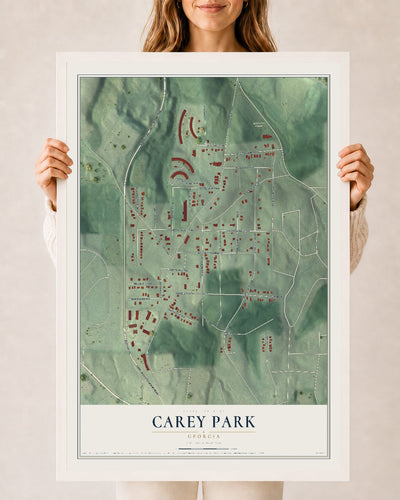 Carey Park, Georgia map print, 24" x 36" W/ White Ayous Wood Frame mockup