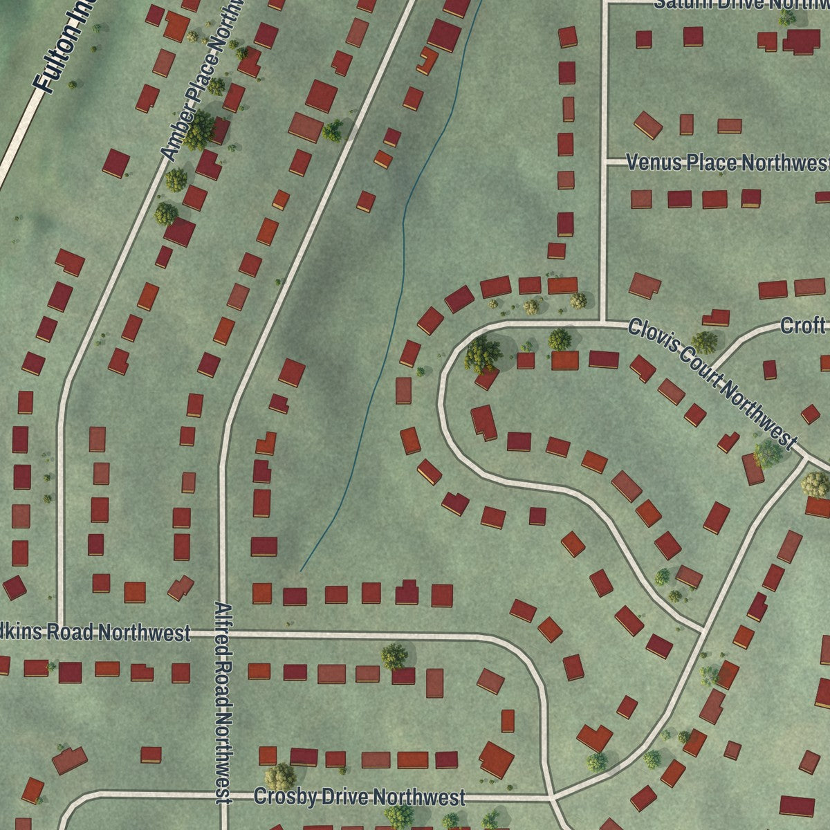 Close-up 1 of the Carroll Heights, Georgia map artwork