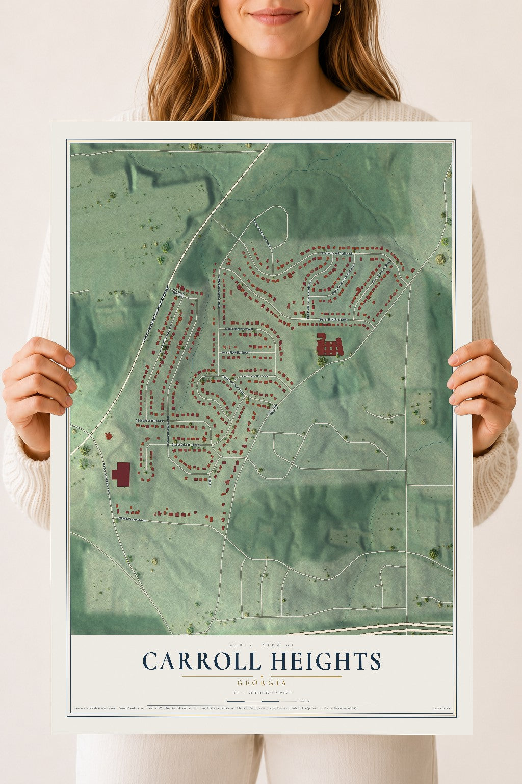 Carroll Heights, Georgia map print, 18" x 24" Archival Matte Print mockup