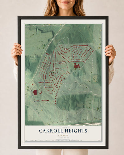 Carroll Heights, Georgia map print, 24" x 36" W/ Black Ayous Wood Frame mockup