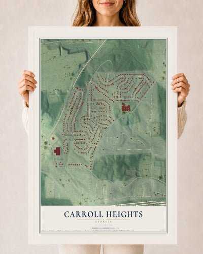 Carroll Heights, Georgia map print, 24" x 36" W/ White Ayous Wood Frame mockup