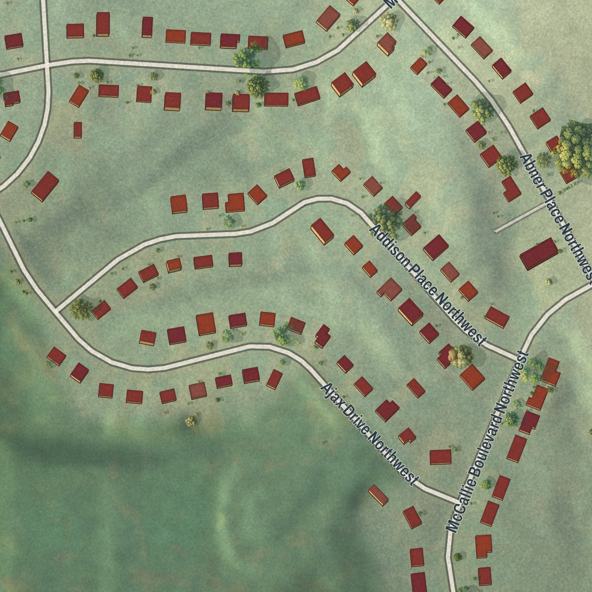 Close-up 1 of the Carver Hills, Georgia map artwork