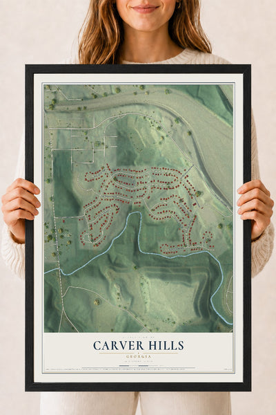 Carver Hills, Georgia map print, 18" x 24" W/ Black Ayous Wood Frame mockup