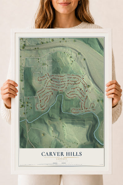 Carver Hills, Georgia map print, 18" x 24" W/ White Ayous Wood Frame mockup