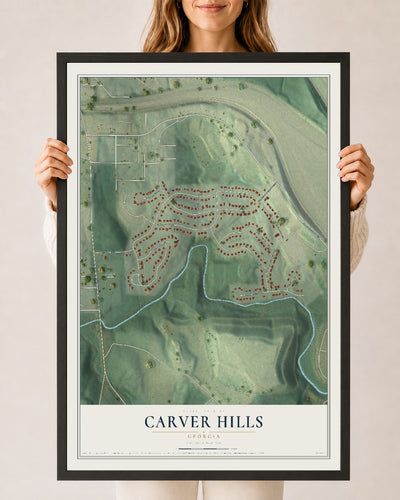 Carver Hills, Georgia map print, 24" x 36" W/ Black Ayous Wood Frame mockup