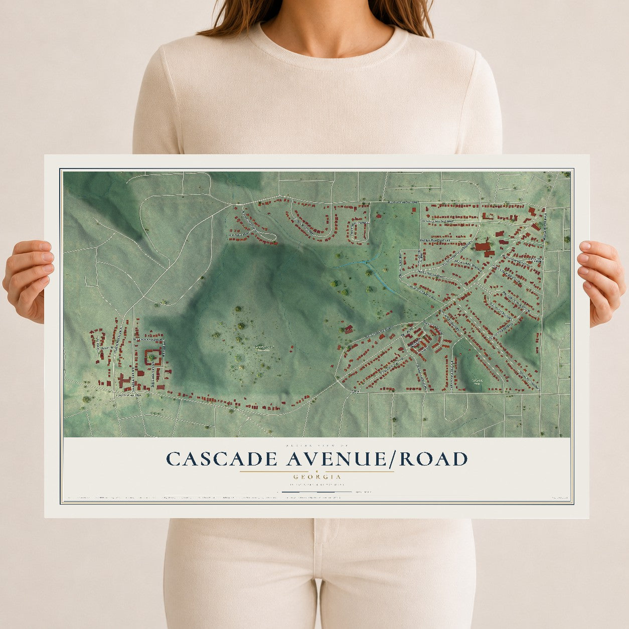 Cascade Avenue-Road, Georgia map print, 12" x 18" Archival Matte Print mockup