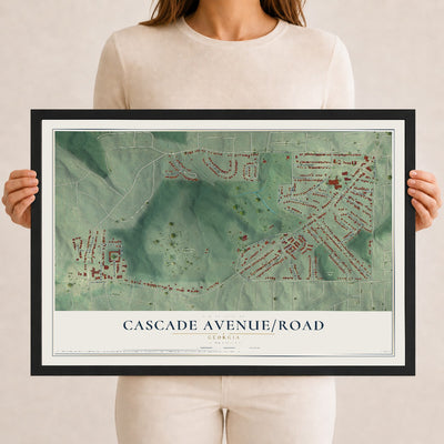 Cascade Avenue-Road, Georgia map print, 12" x 18" W/ Black Ayous Wood Frame mockup