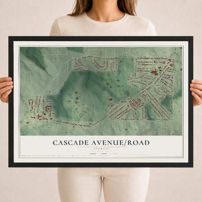 Cascade Avenue-Road, Georgia map print, 18" x 24" W/ Black Ayous Wood Frame mockup