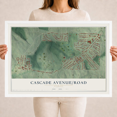 Cascade Avenue-Road, Georgia map print, 18" x 24" W/ White Ayous Wood Frame mockup