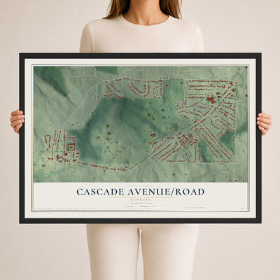 Cascade Avenue-Road, Georgia map print, 24" x 36" W/ Black Ayous Wood Frame mockup