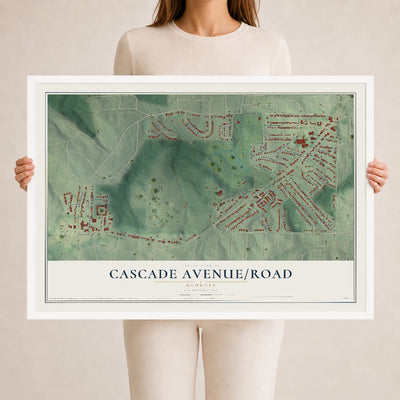 Cascade Avenue-Road, Georgia map print, 24" x 36" W/ White Ayous Wood Frame mockup