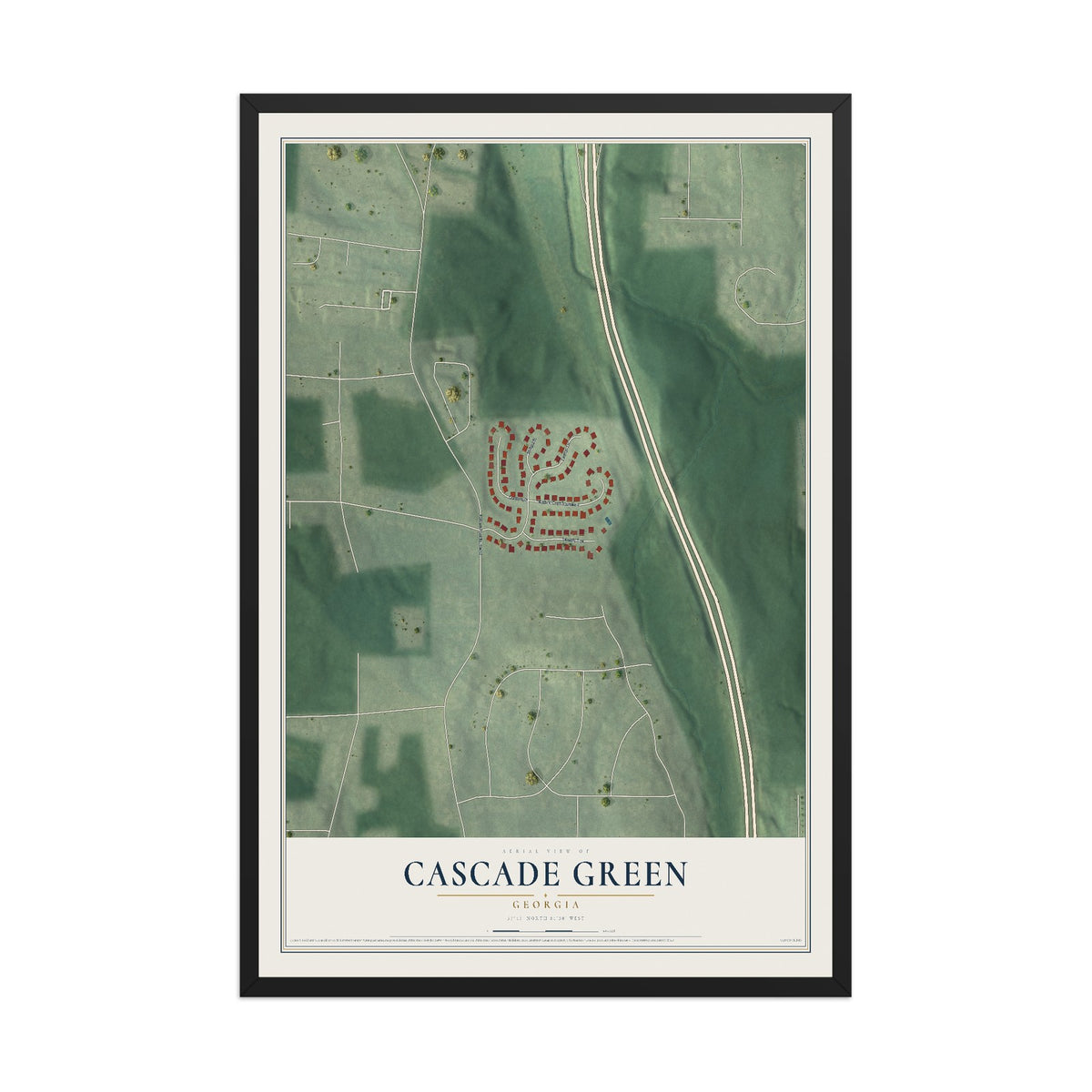 Cascade Green, Georgia map print, 12" x 18" W/ Black Ayous Wood Frame mockup