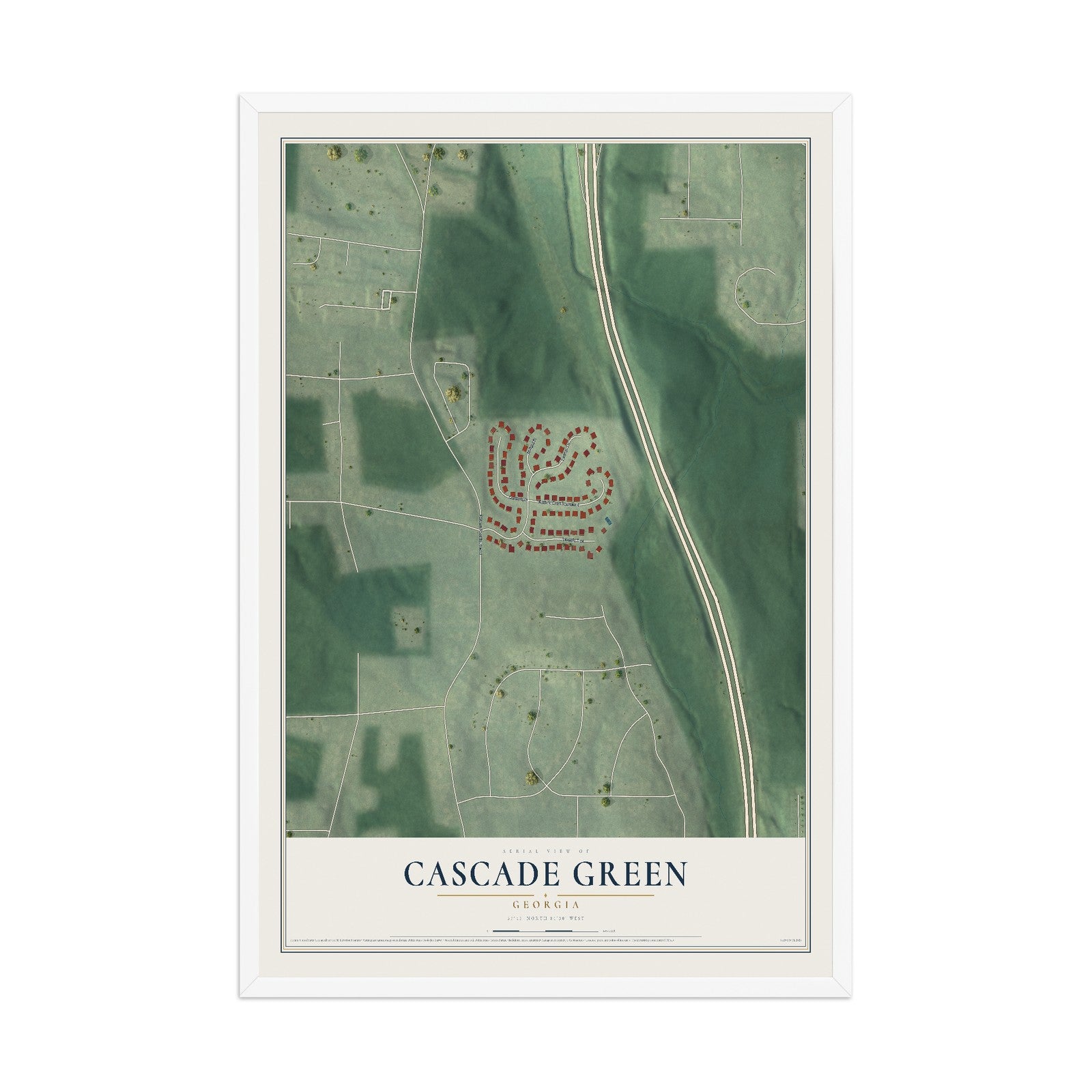 Cascade Green, Georgia map print, 12" x 18" W/ White Ayous Wood Frame mockup
