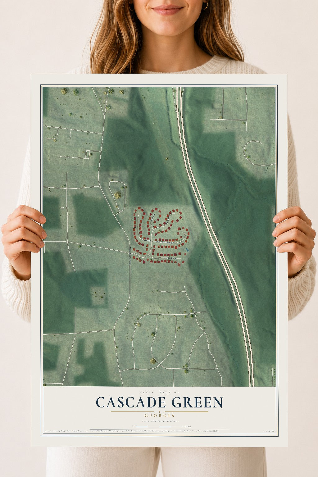 Cascade Green, Georgia map print, 18" x 24" Archival Matte Print mockup