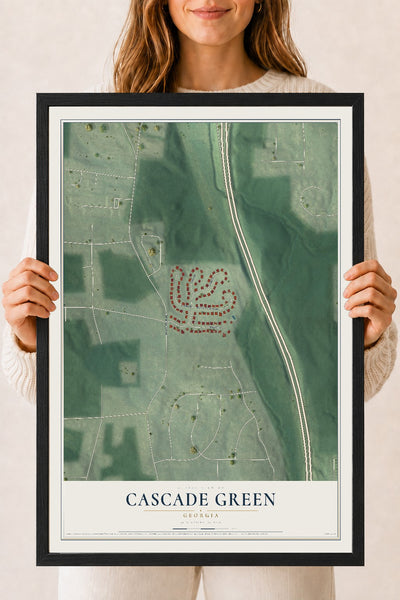 Cascade Green, Georgia map print, 18" x 24" W/ Black Ayous Wood Frame mockup