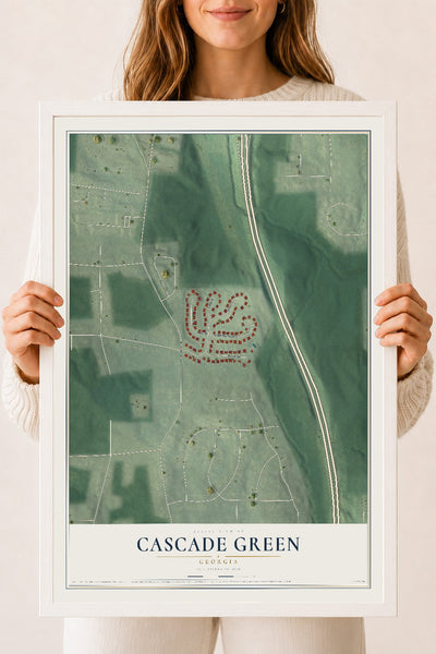 Cascade Green, Georgia map print, 18" x 24" W/ White Ayous Wood Frame mockup