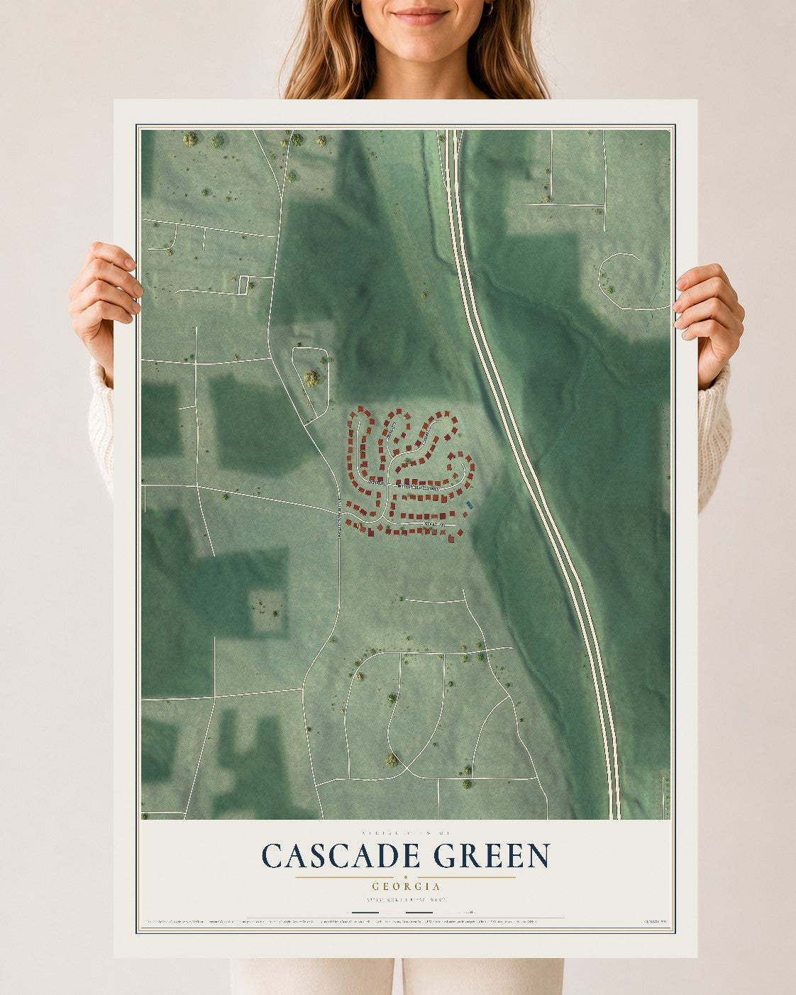 Cascade Green, Georgia map print, 24" x 36" Archival Matte Print mockup