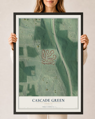 Cascade Green, Georgia map print, 24" x 36" W/ Black Ayous Wood Frame mockup