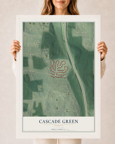 Cascade Green, Georgia map print, 24" x 36" W/ White Ayous Wood Frame mockup