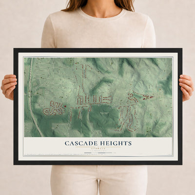 Cascade Heights, Georgia map print, 12" x 18" W/ Black Ayous Wood Frame mockup