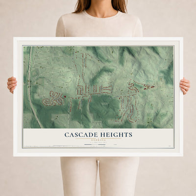 Cascade Heights, Georgia map print, 24" x 36" W/ White Ayous Wood Frame mockup