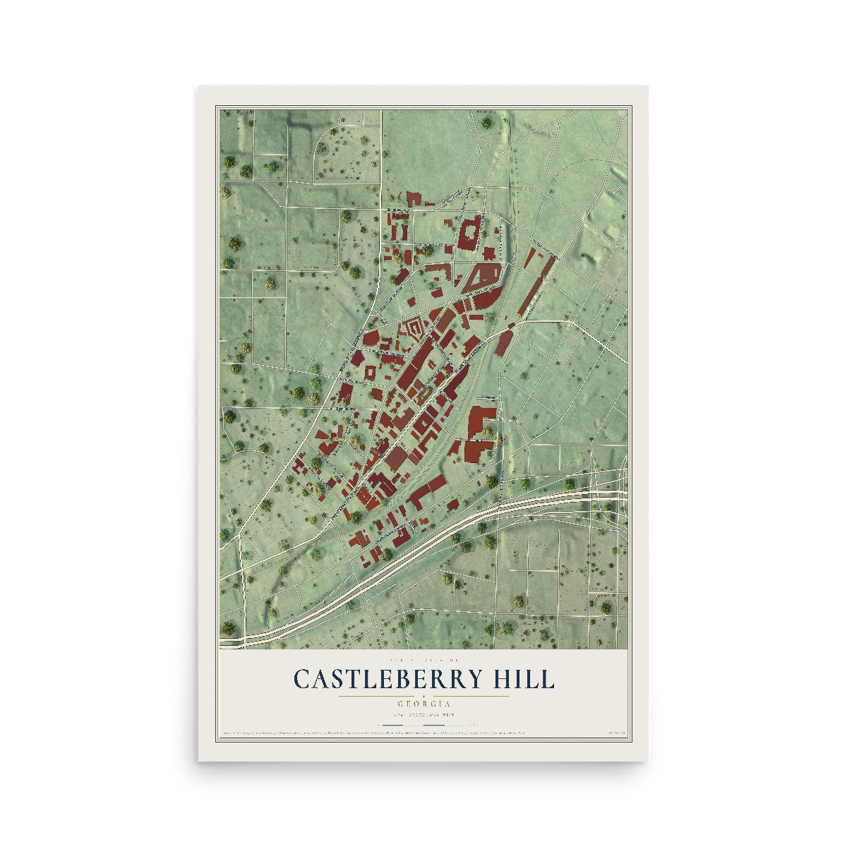 Castleberry Hill, Georgia map print, 12" x 18" Archival Matte Print mockup