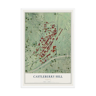 Castleberry Hill, Georgia map print, 12" x 18" W/ White Ayous Wood Frame mockup