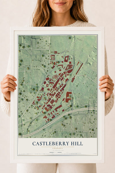 Castleberry Hill, Georgia map print, 18" x 24" W/ White Ayous Wood Frame mockup
