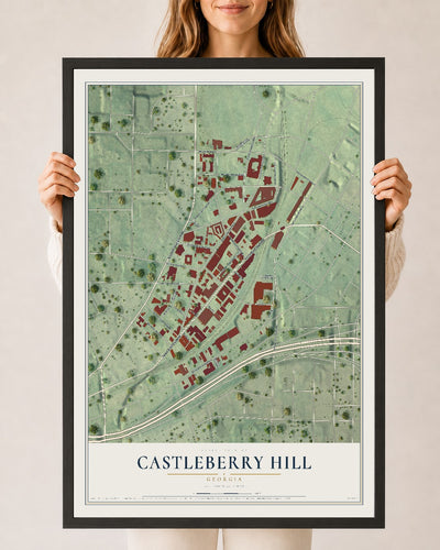 Castleberry Hill, Georgia map print, 24" x 36" W/ Black Ayous Wood Frame mockup