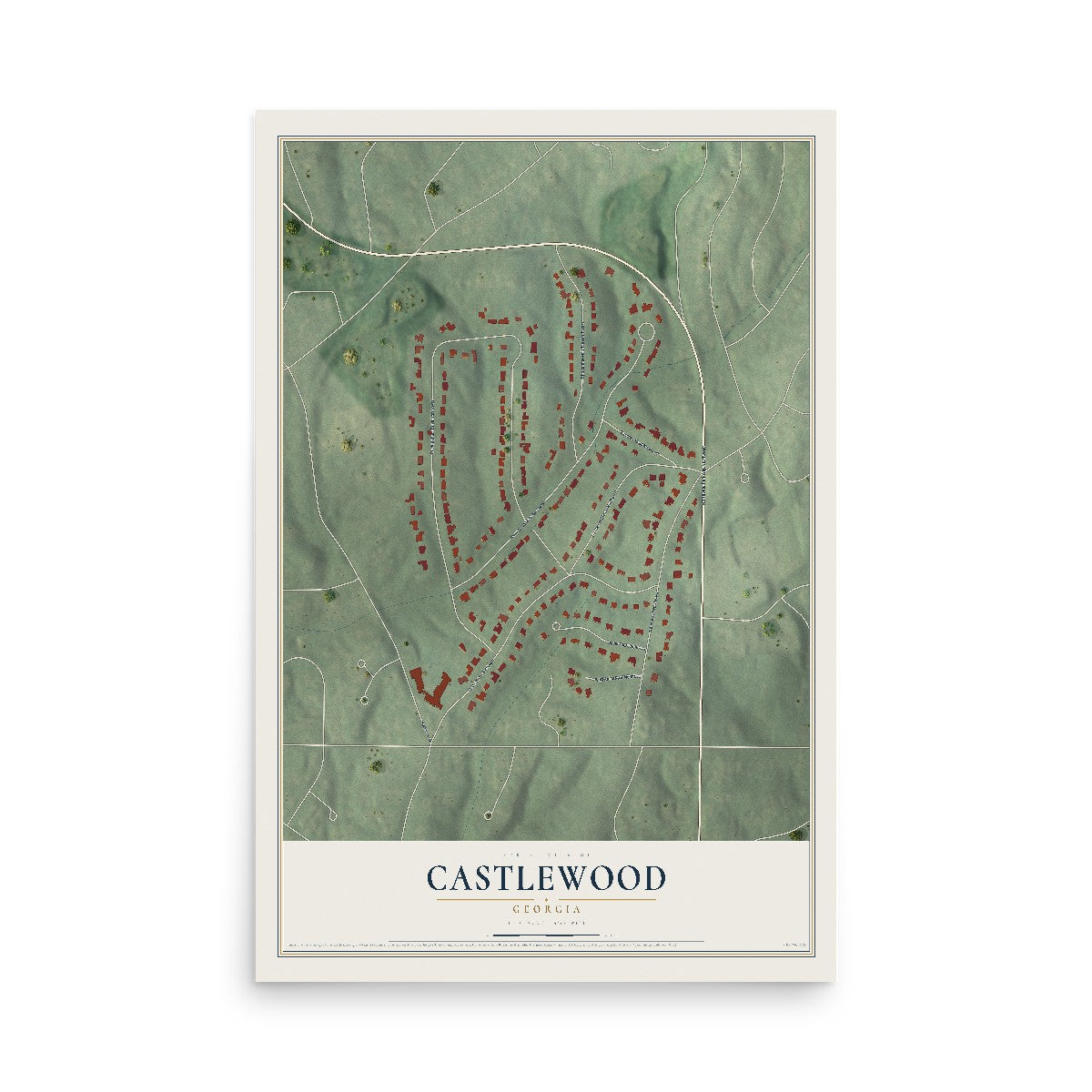 Castlewood, Georgia map print, 12" x 18" Archival Matte Print mockup