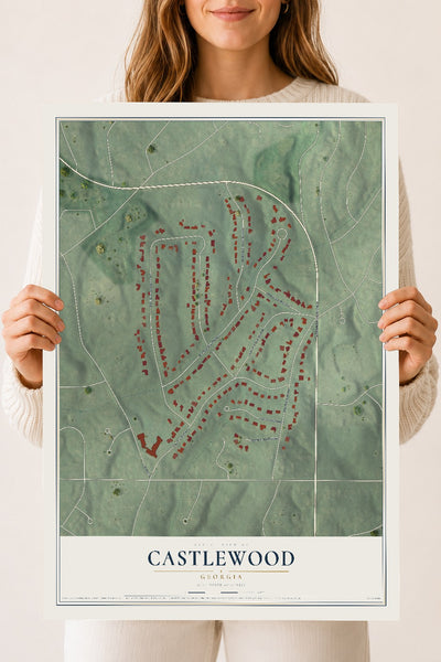 Castlewood, Georgia map print, 18" x 24" Archival Matte Print mockup