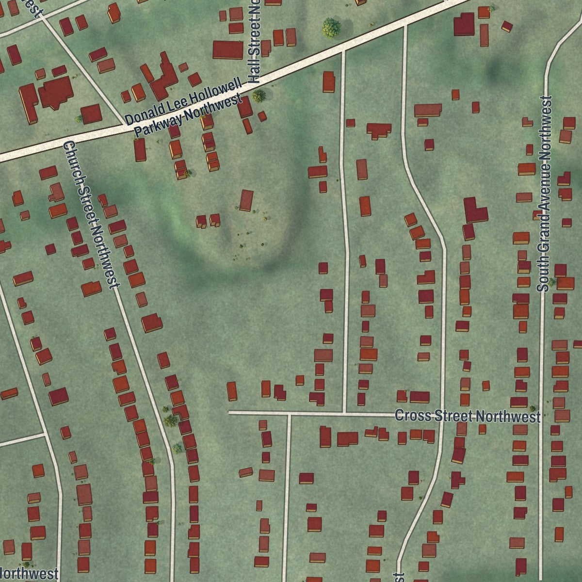 Close-up 1 of the Center Hill, Georgia map artwork