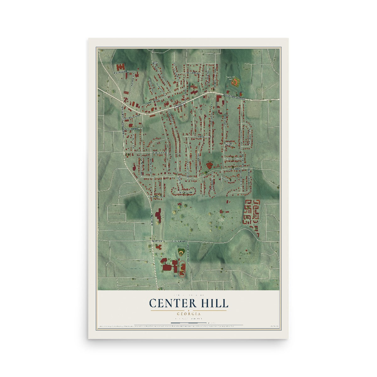 Center Hill, Georgia map print, 12" x 18" Archival Matte Print mockup