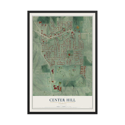 Center Hill, Georgia map print, 12" x 18" W/ Black Ayous Wood Frame mockup