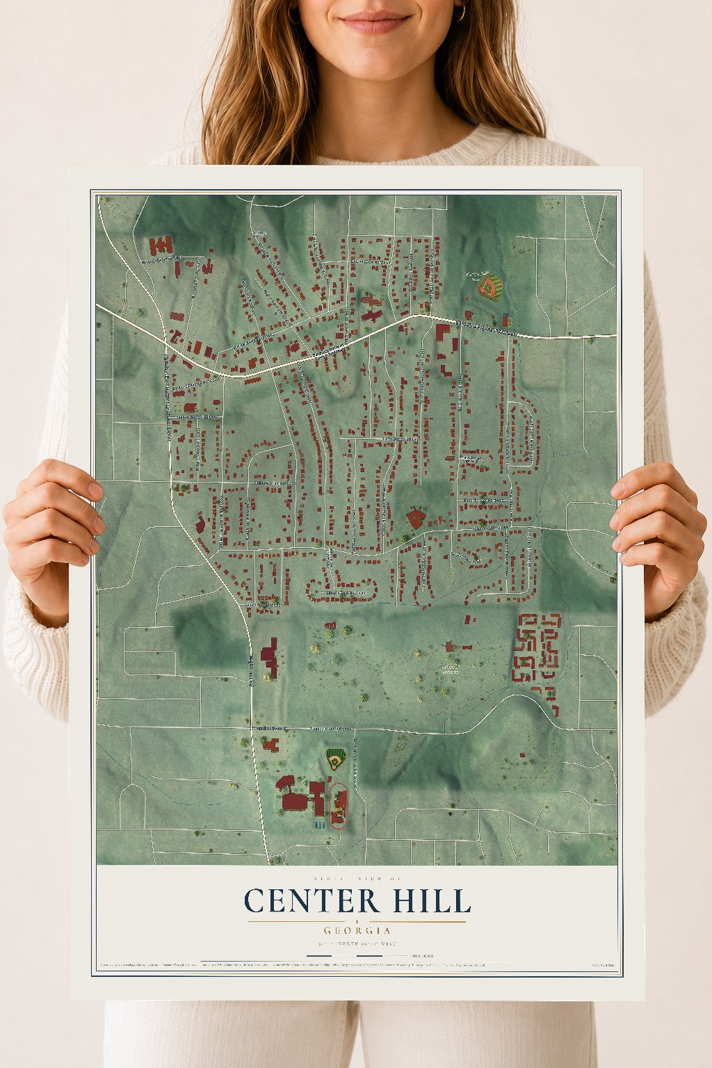 Center Hill, Georgia map print, 18" x 24" Archival Matte Print mockup