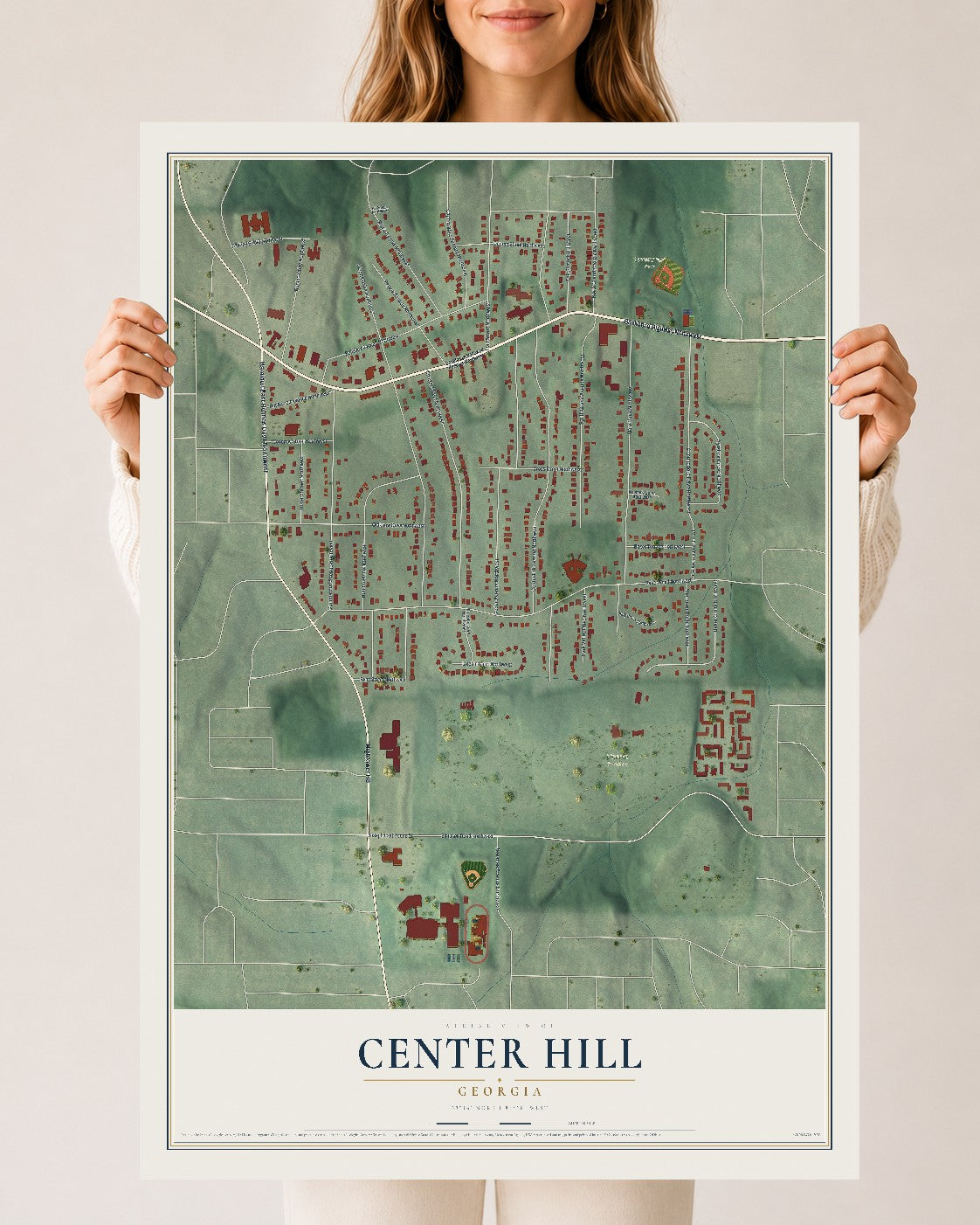Center Hill, Georgia map print, 24" x 36" Archival Matte Print mockup