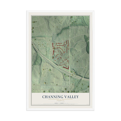 Channing Valley, Georgia map print, 12" x 18" W/ White Ayous Wood Frame mockup