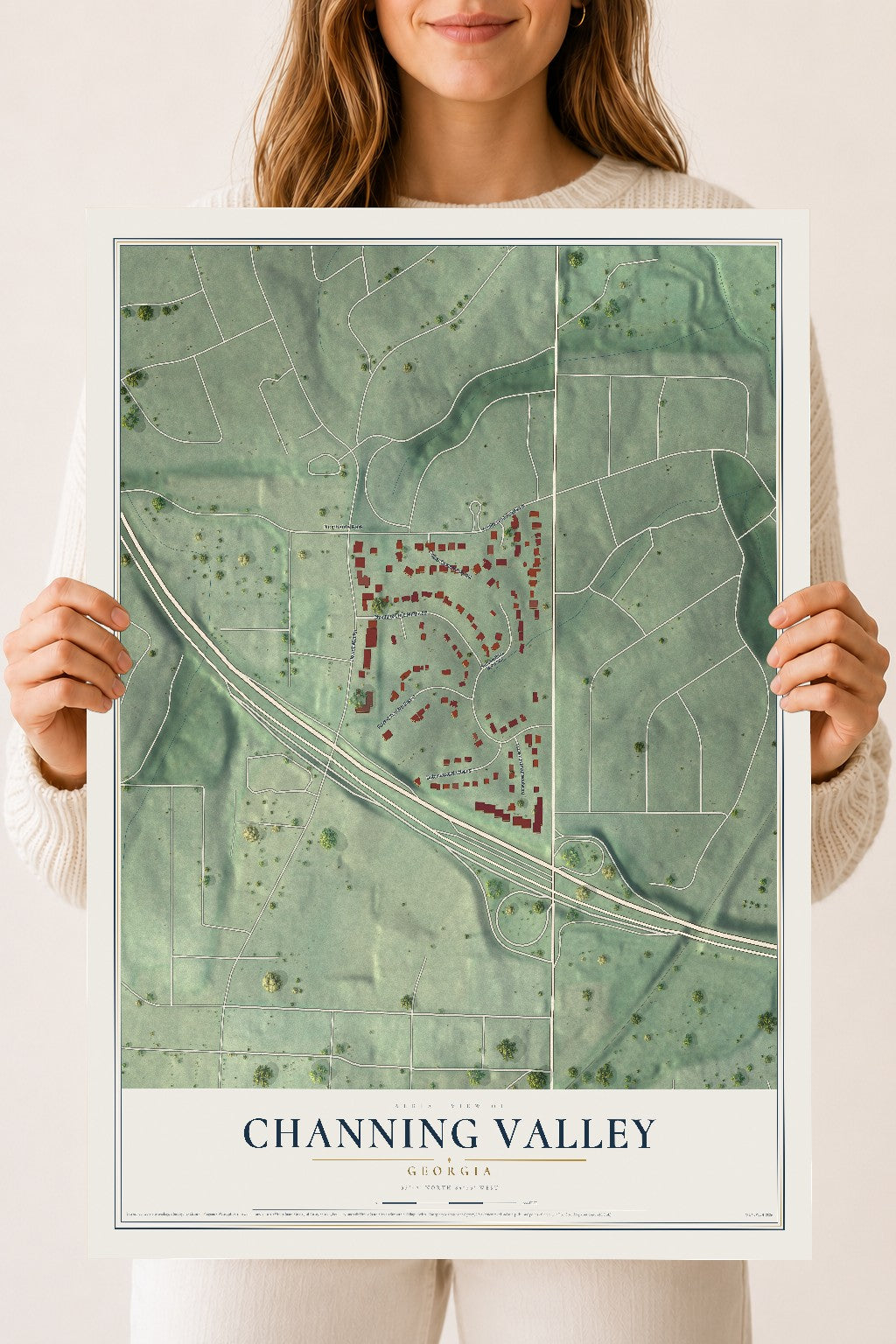Channing Valley, Georgia map print, 18" x 24" Archival Matte Print mockup