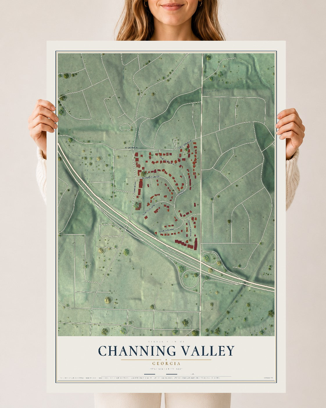 Channing Valley, Georgia map print, 24" x 36" Archival Matte Print mockup