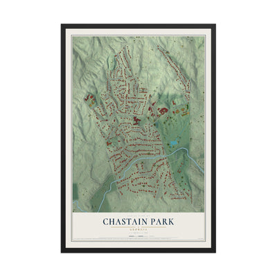 Chastain Park, Georgia map print, 12" x 18" W/ Black Ayous Wood Frame mockup