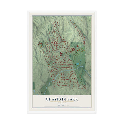 Chastain Park, Georgia map print, 12" x 18" W/ White Ayous Wood Frame mockup
