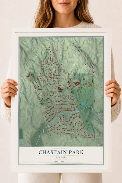 Chastain Park, Georgia map print, 18" x 24" W/ White Ayous Wood Frame mockup
