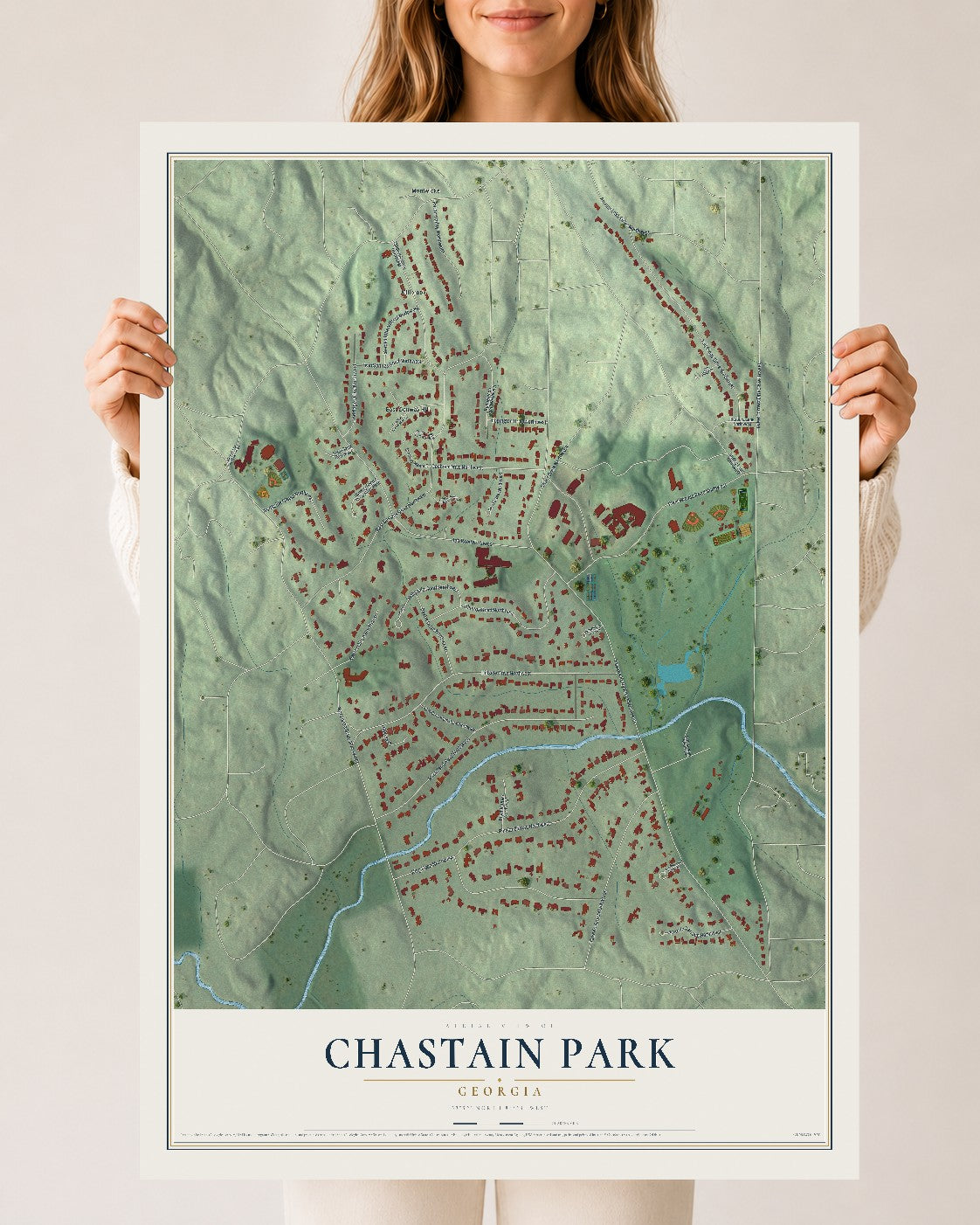Chastain Park, Georgia map print, 24" x 36" Archival Matte Print mockup