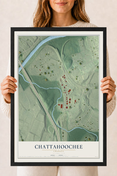 Chattahoochee, Georgia map print, 18" x 24" W/ Black Ayous Wood Frame mockup