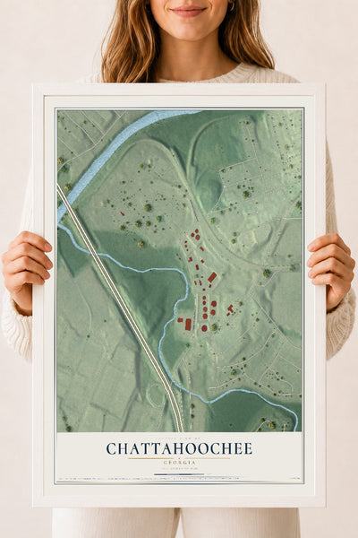 Chattahoochee, Georgia map print, 18" x 24" W/ White Ayous Wood Frame mockup