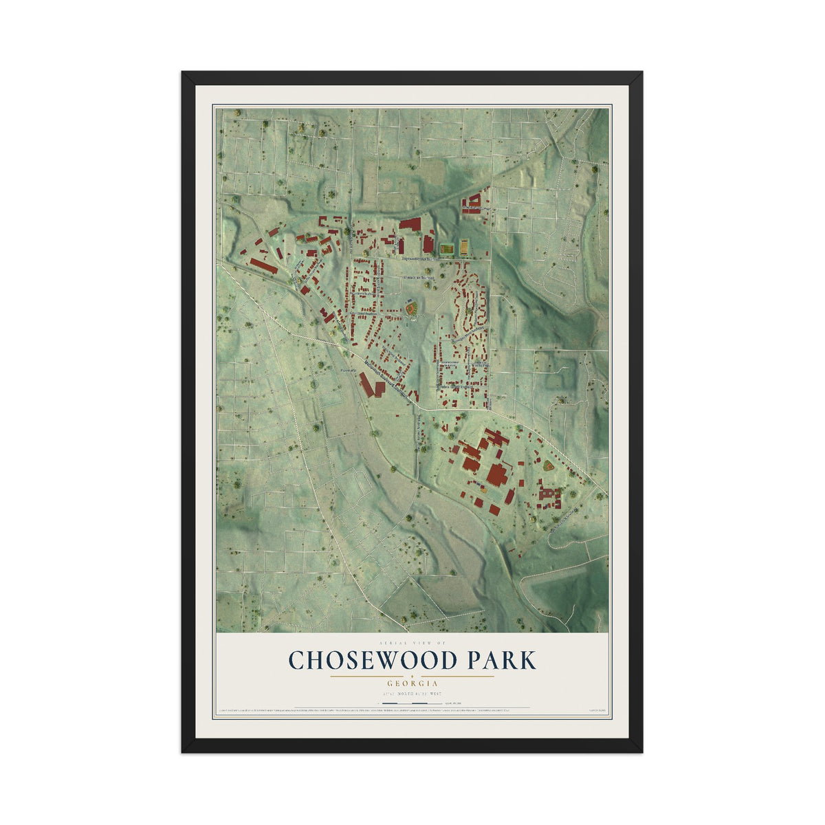 Chosewood Park, Georgia map print, 12" x 18" W/ Black Ayous Wood Frame mockup